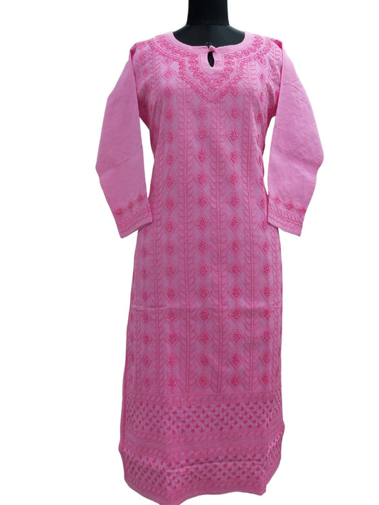 Shyamal Chikan Hand Embroidered Pink Cotton Lucknowi Chikankari Kurti- S1842