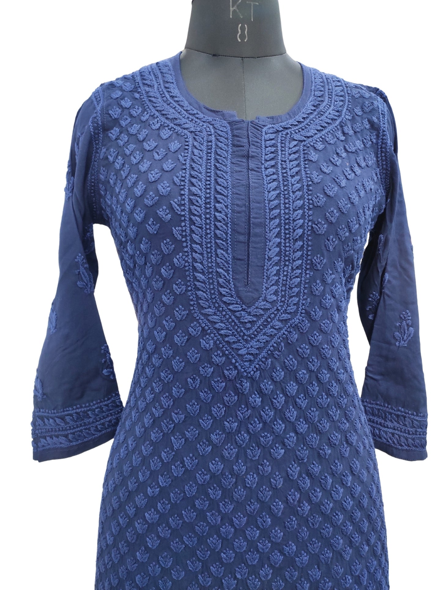 Shyamal Chikan Hand Embroidered Blue Rayon Cotton Lucknowi Chikankari Kurti- S19111