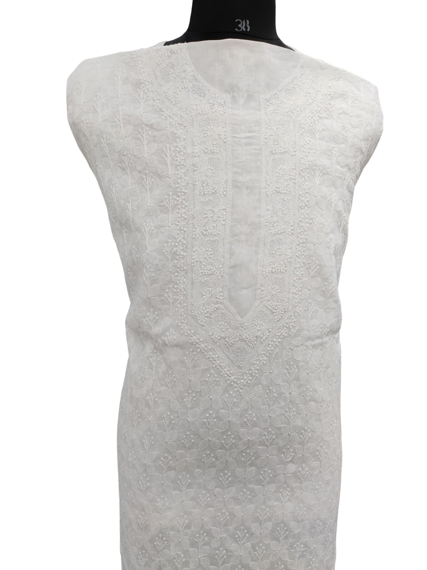 Shyamal Chikan Hand Embroidered White Lawn Cotton Lucknowi All-Over Chikankari Unstitched Men's Kurta Piece – S16069