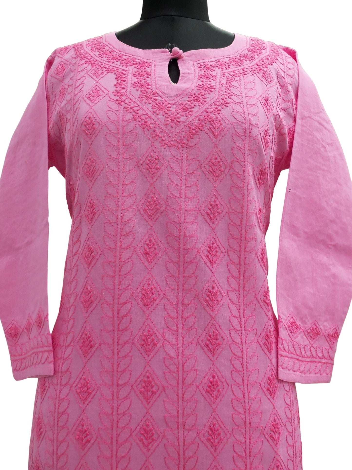 Shyamal Chikan Hand Embroidered Pink Cotton Lucknowi Chikankari Kurti- S1842