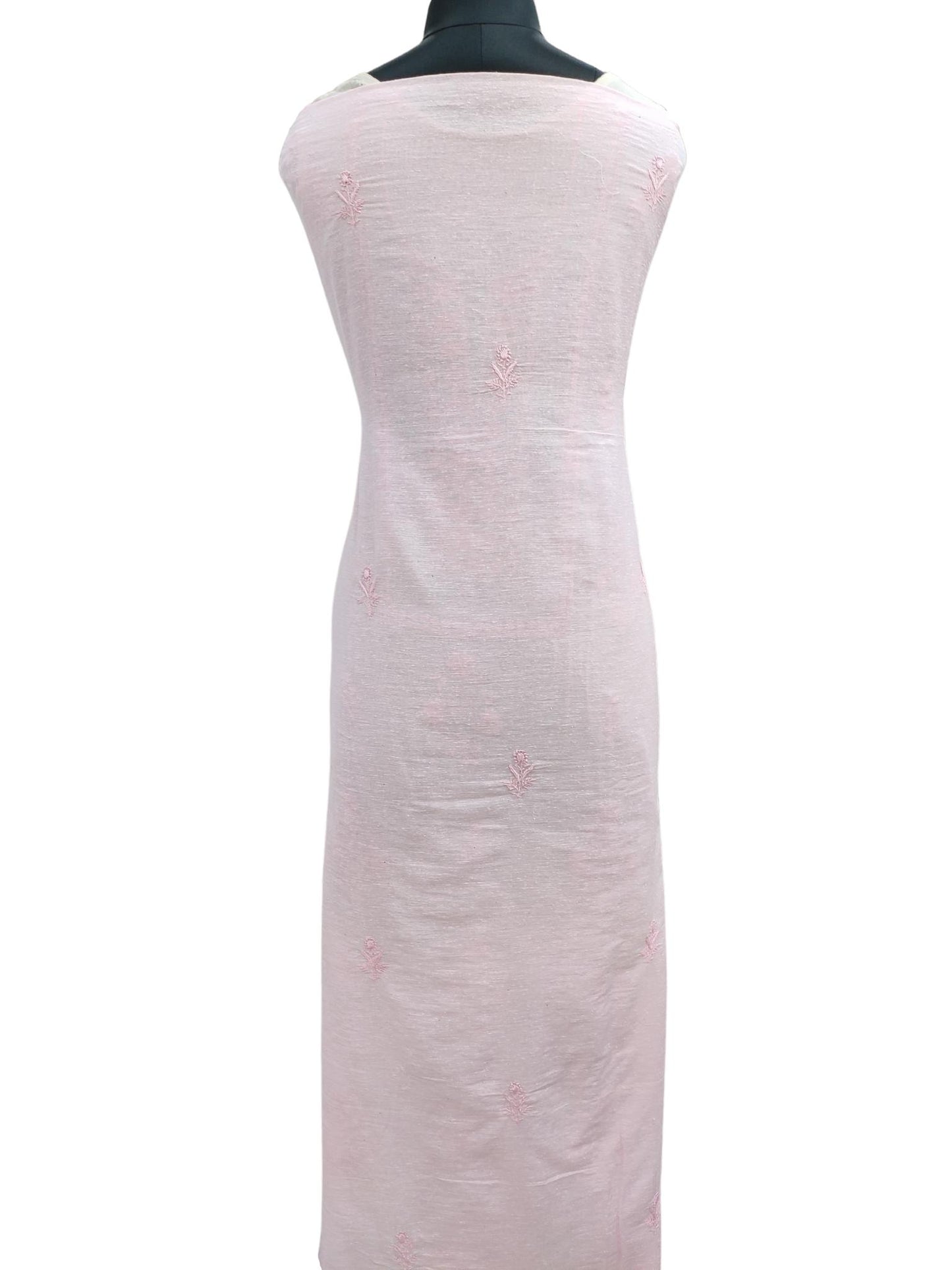 Shyamal Chikan Hand Embroidered Pink Lenin Cotton Lucknowi Chikankari Unstitched Suit Piece ( Kurta Dupatta Set )- S16998