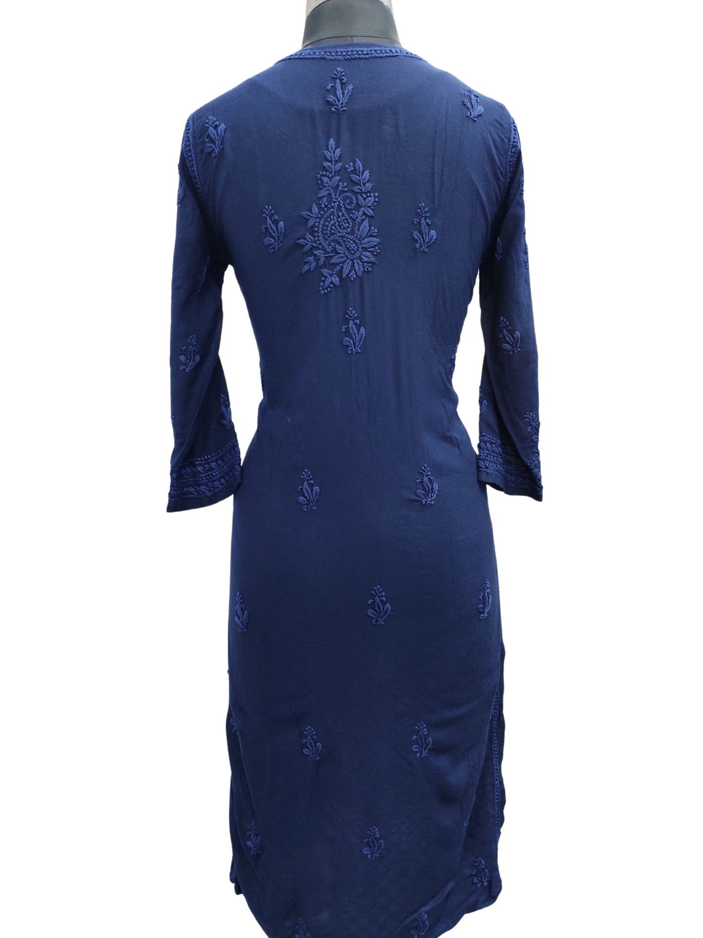 Shyamal Chikan Hand Embroidered Blue Rayon Cotton Lucknowi Chikankari Kurti- S19111