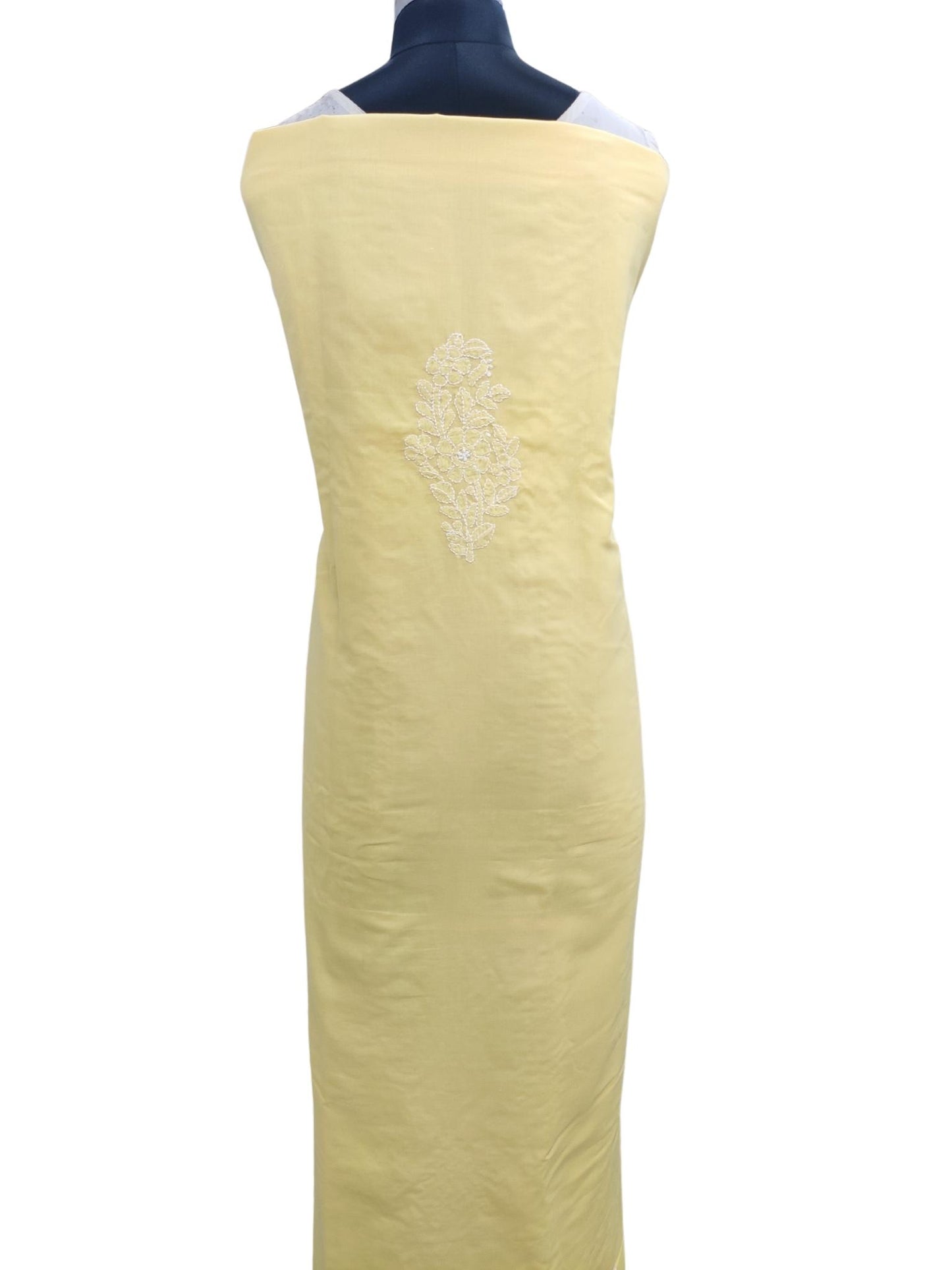 Shyamal Chikan Hand Embroidered Yellow Cotton Lucknowi Chikankari Unstitched Suit Piece With Jaali Work - S19276