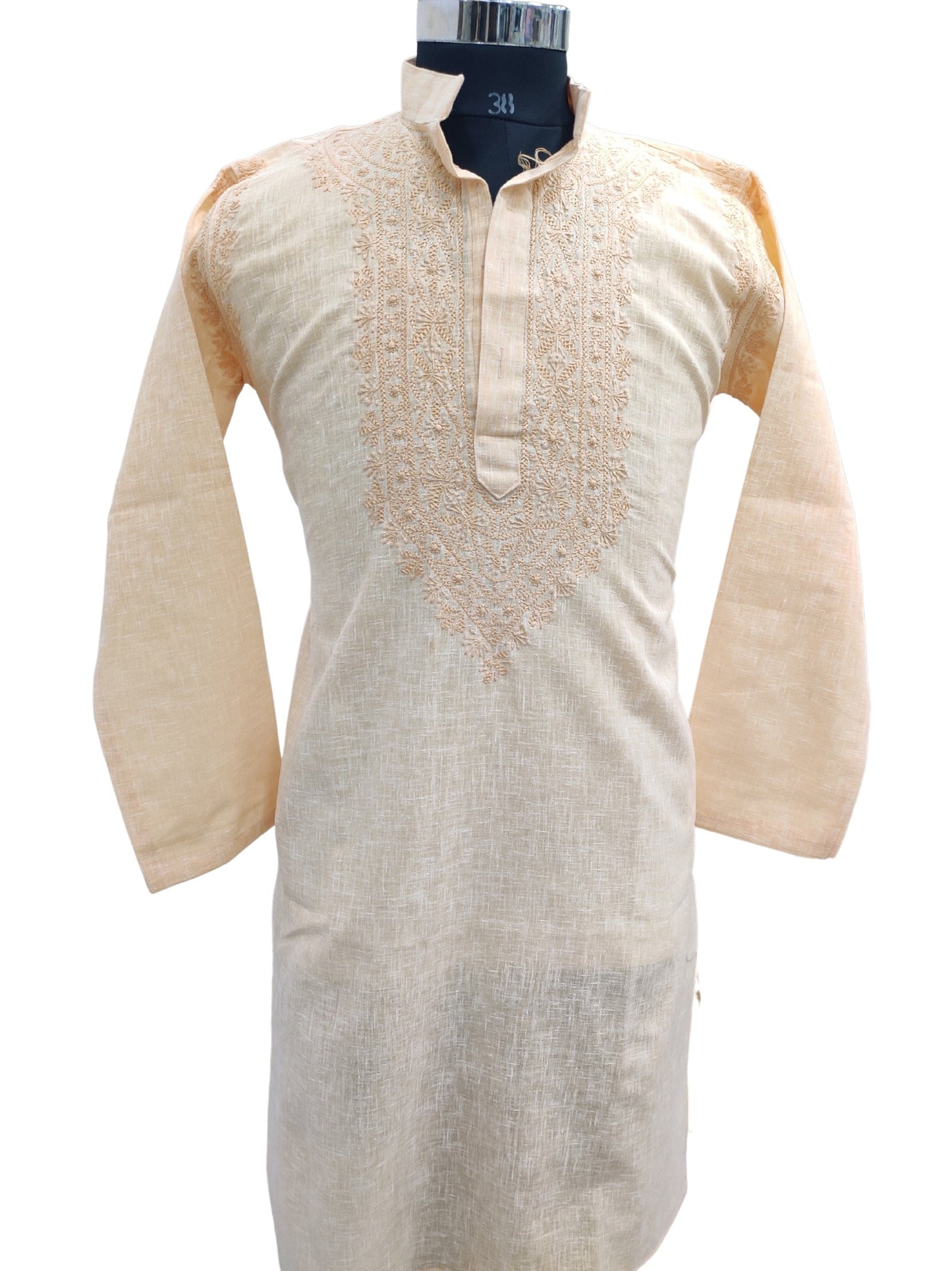 Shyamal Chikan Hand Embroidered Peach Cotton Lucknowi Chikankari Men's Kurta – S19032