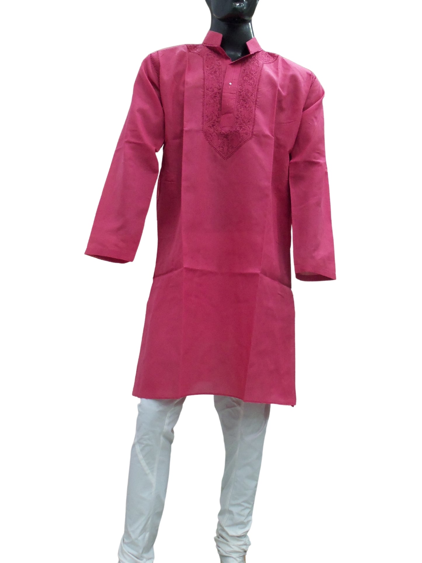 Shyamal Chikan Hand Embroidered Pink Cotton Lucknowi Chikankari Men's Kurta – S1627