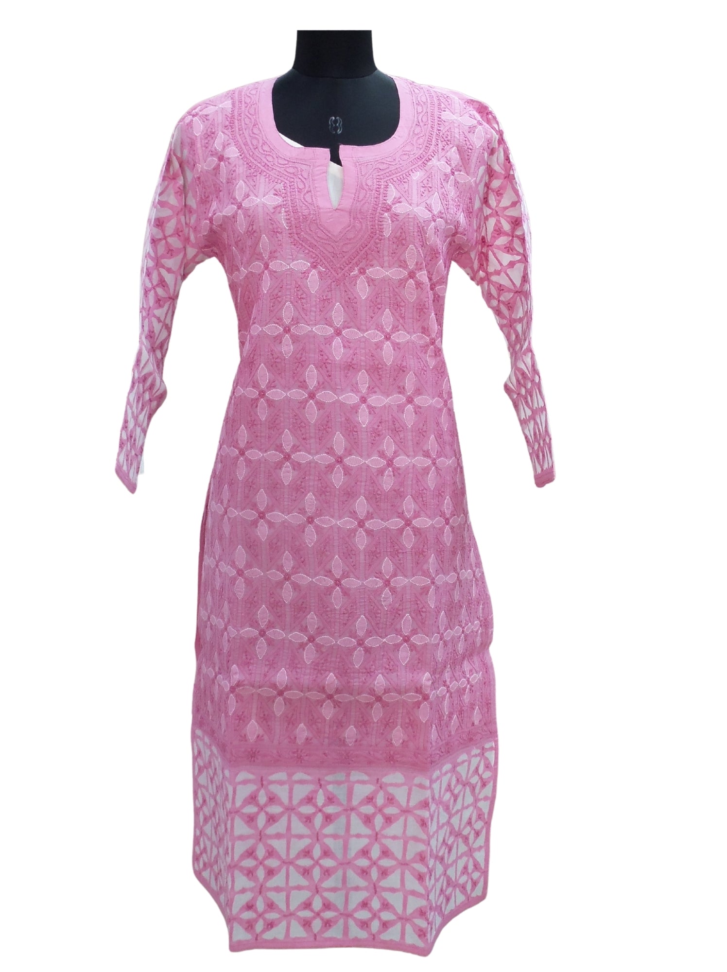Shyamal Chikan Hand Embroidered Pink Cotton Lucknowi Chikankari Kurti - S986