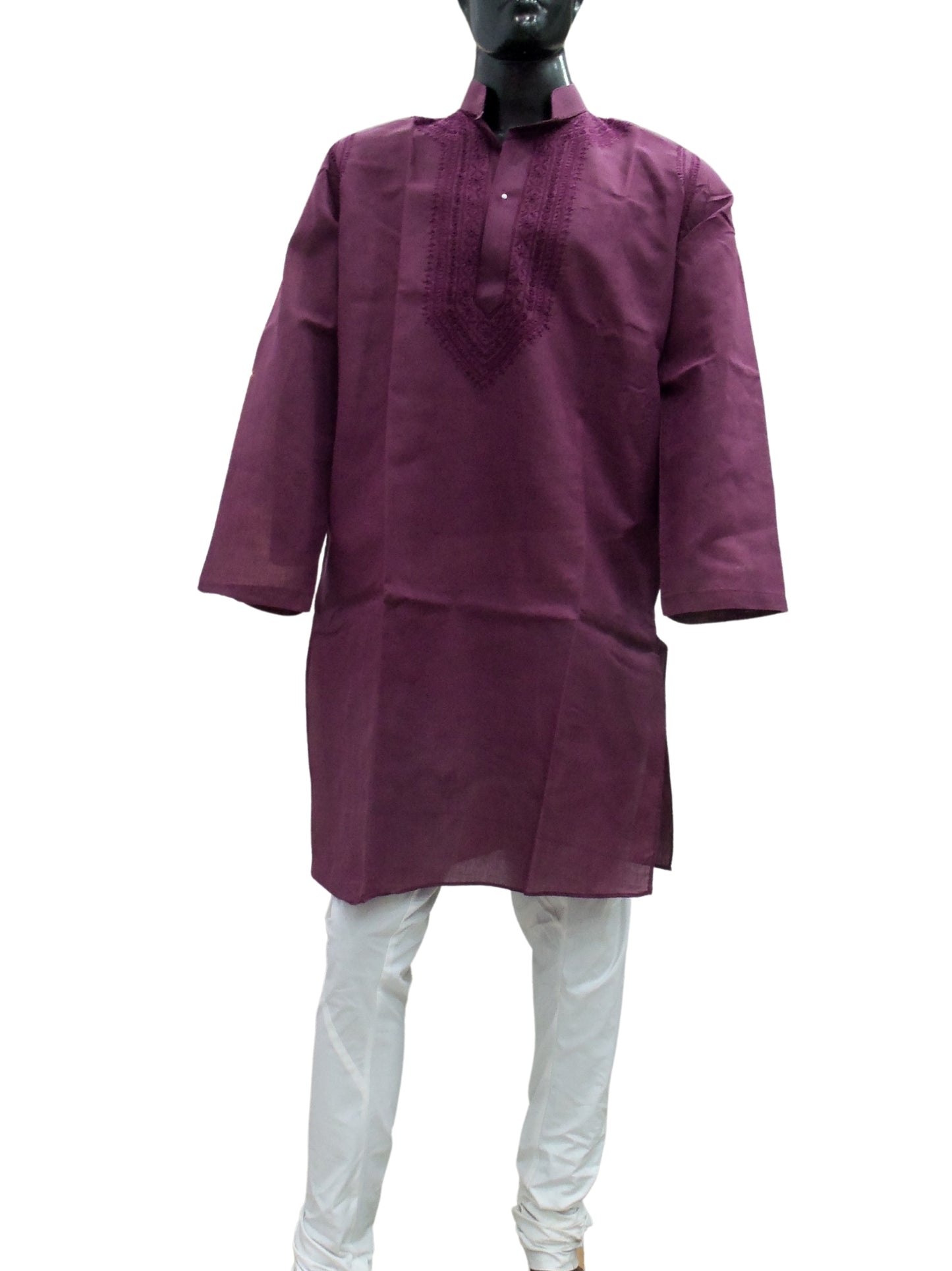 Shyamal Chikan Hand Embroidered Purple Cotton Lucknowi Chikankari Men's Kurta – S1623