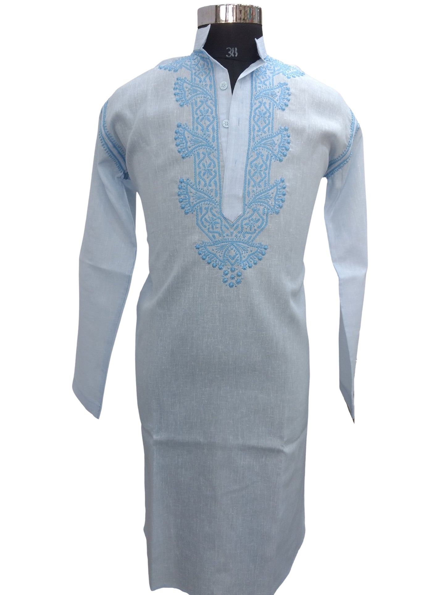  Shyamal Chikan Hand Embroidered Blue Cotton Lucknowi Chikankari Men's Kurta – S6839
