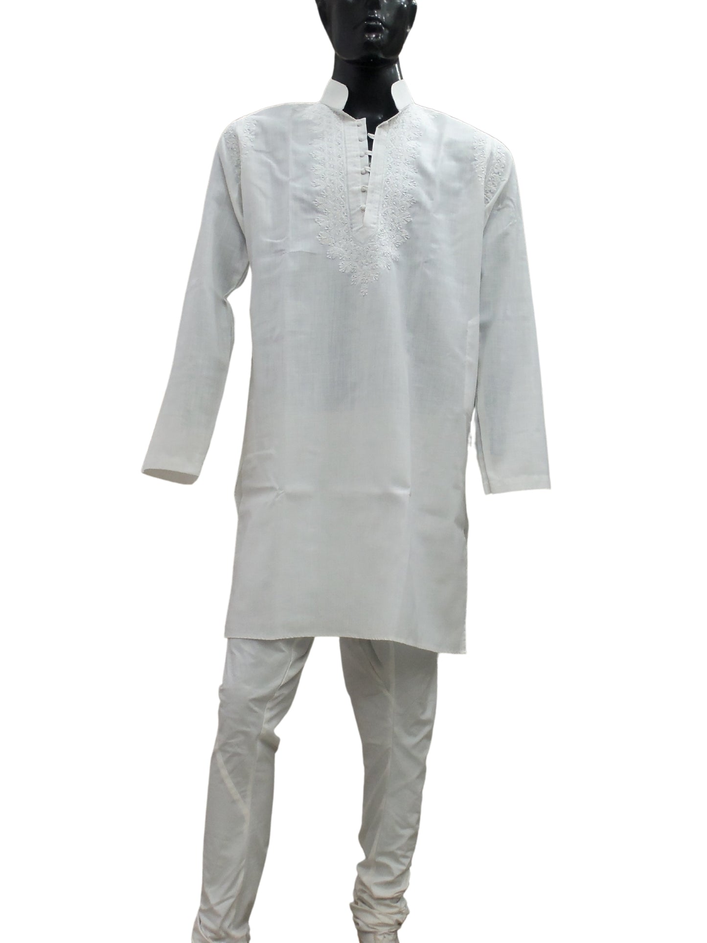Shyamal Chikan Hand Embroidered White Cotton Lucknowi Chikankari Men's Kurta – S1197