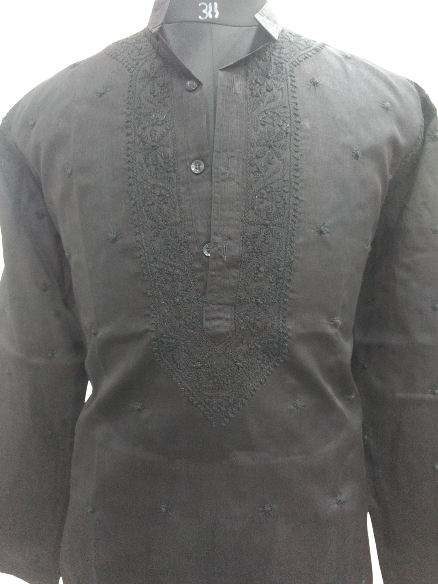 Shyamal Chikan Hand Embroidered Black Cotton Lucknowi Chikankari Men's Kurta – S6845