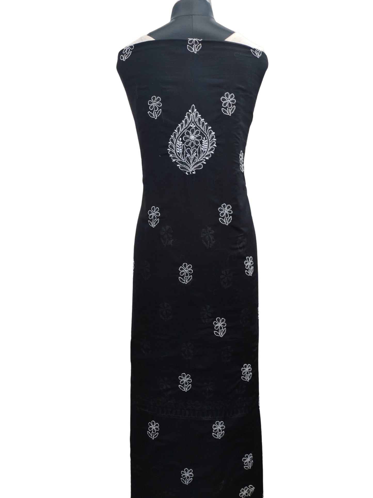Shyamal Chikan Hand Embroidered Black Cotton Lucknowi Chikankari Unstitched Suit Piece- S19967