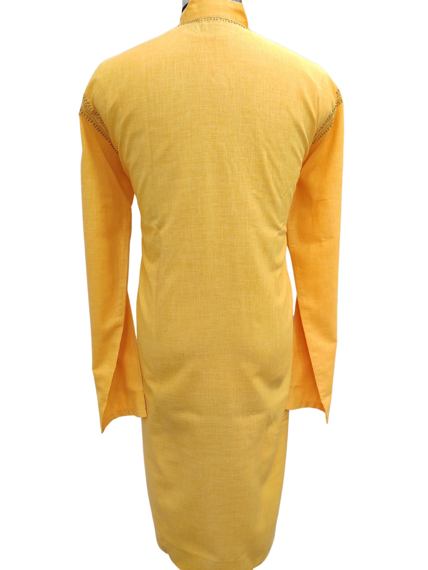 Shyamal Chikan Hand Embroidered Yellow Cotton Lucknowi Chikankari Men's Kurta – S11848