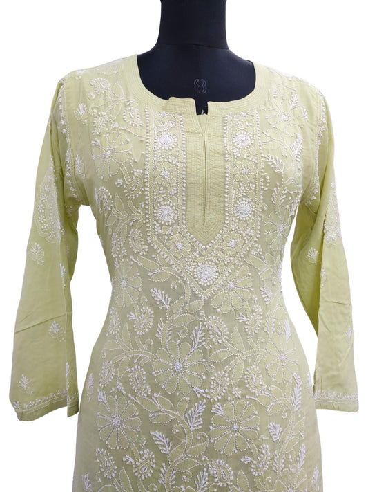 Shyamal Chikan Hand Embroidered Green Modal Lucknowi Chikankari Kurta and Bottom Set - S16224