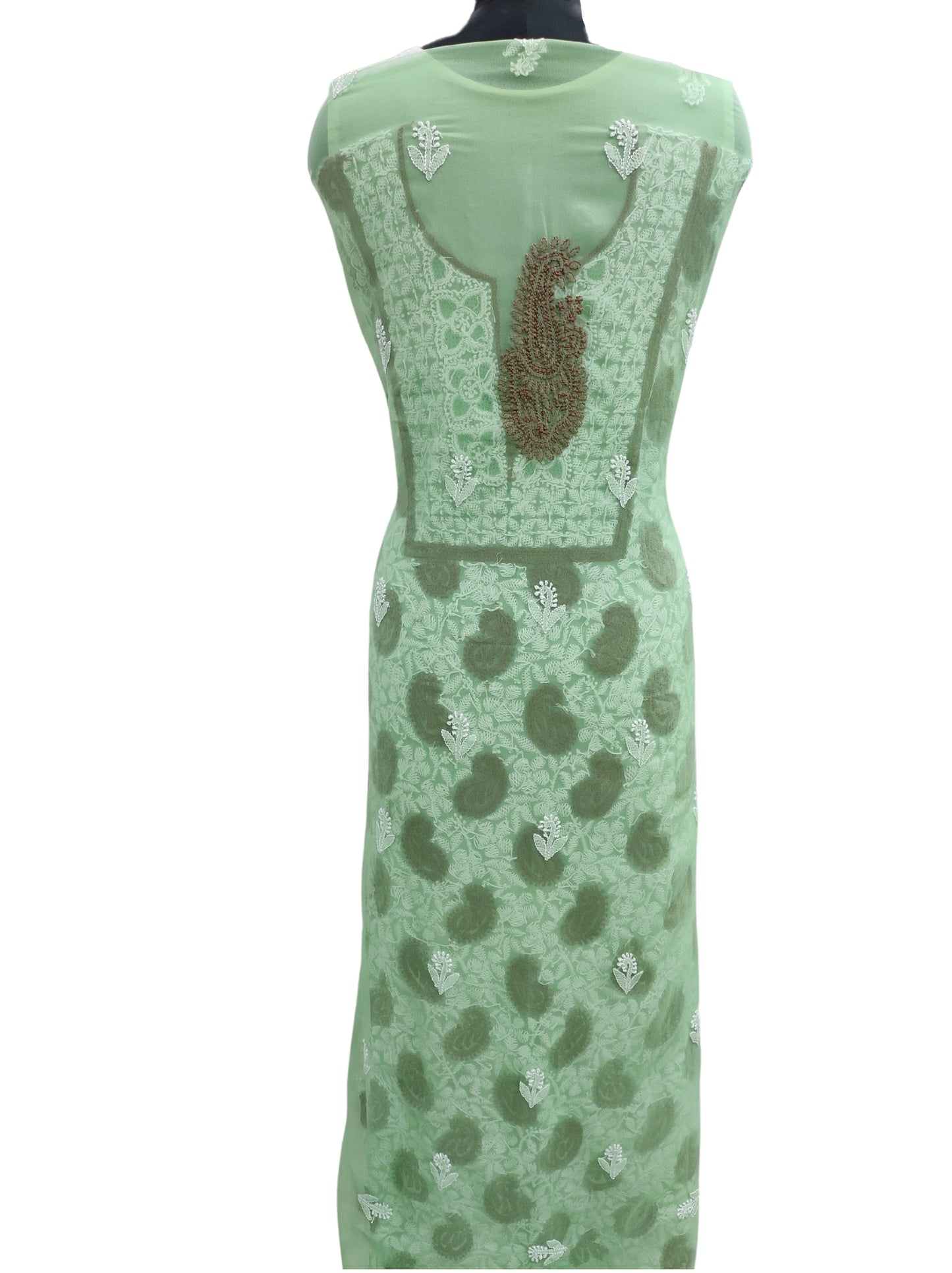 Shyamal Chikan Hand Embroidered Green Georgette Lucknowi Chikankari Unstitched Suit Piece - S10261