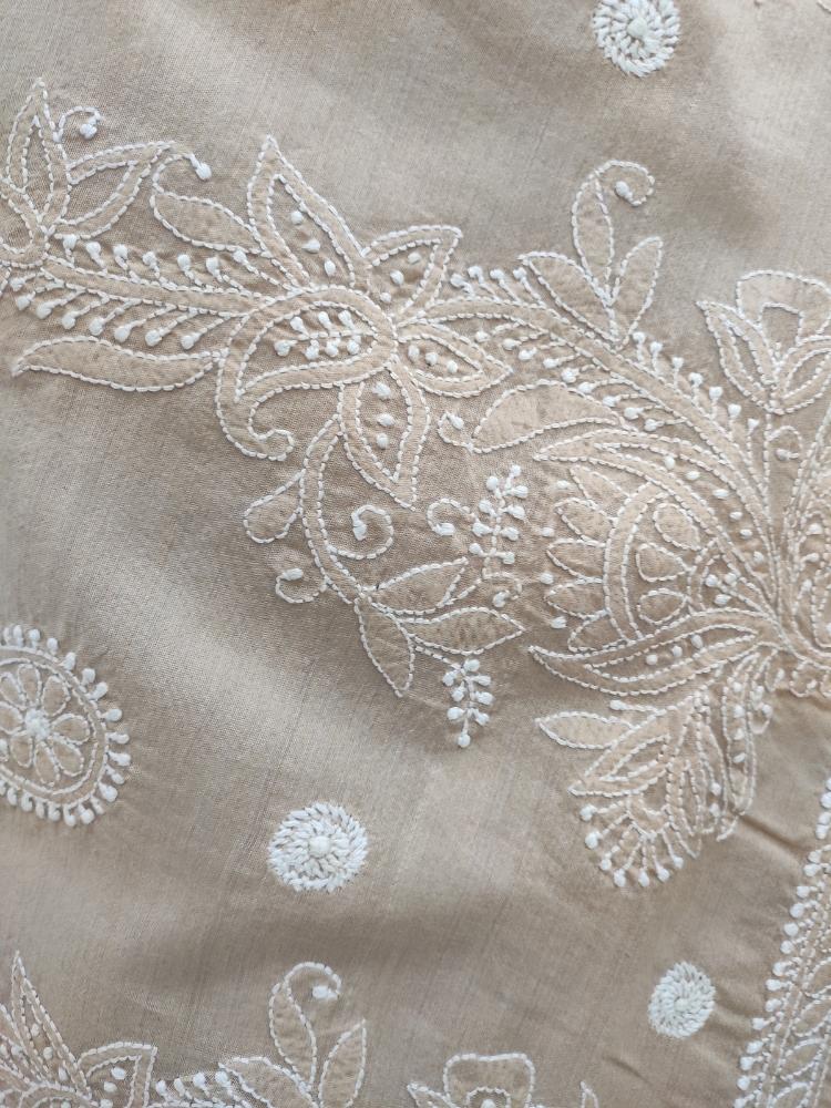 Shyamal Chikan Hand Embroidered Brown Chanderi Lucknowi Chikankari Saree With Blouse Piece - S13499