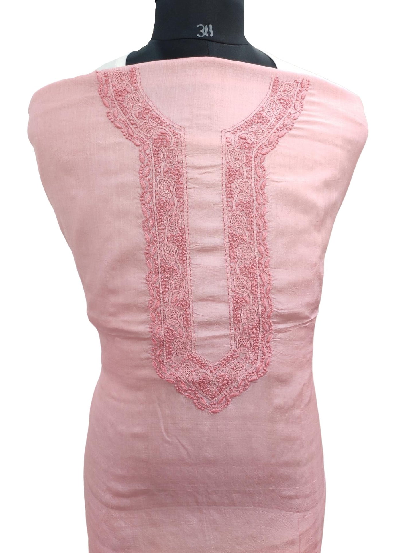 Shyamal Chikan Hand Embroidered Pink Pure Tusser Silk Lucknowi Chikankari Unstitched Men's Kurta Piece – S9604