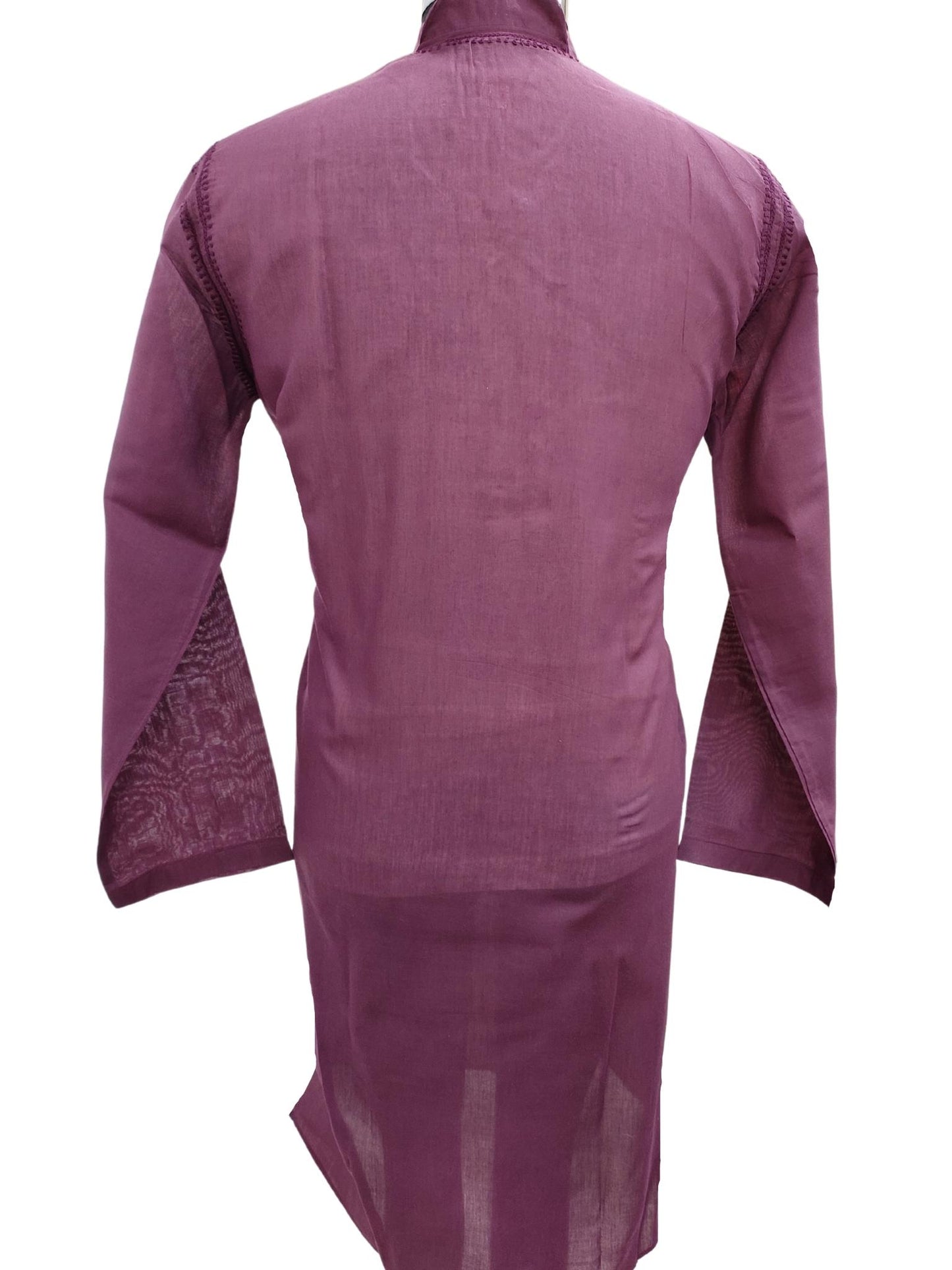 Shyamal Chikan Hand Embroidered Purple Cotton Lucknowi Chikankari Men's Kurta – S17280