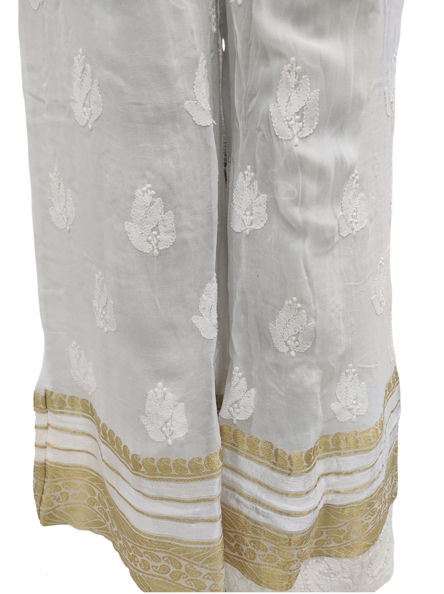 Shyamal Chikan Hand Embroidered White Viscose Georgette Lucknowi Chikankari Women's  Sharara – S3468