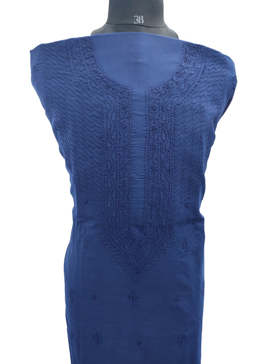 Shyamal Chikan Hand Embroidered Royal Blue Cotton Lucknowi Chikankari Unstitched Men's Kurta Piece  S18030