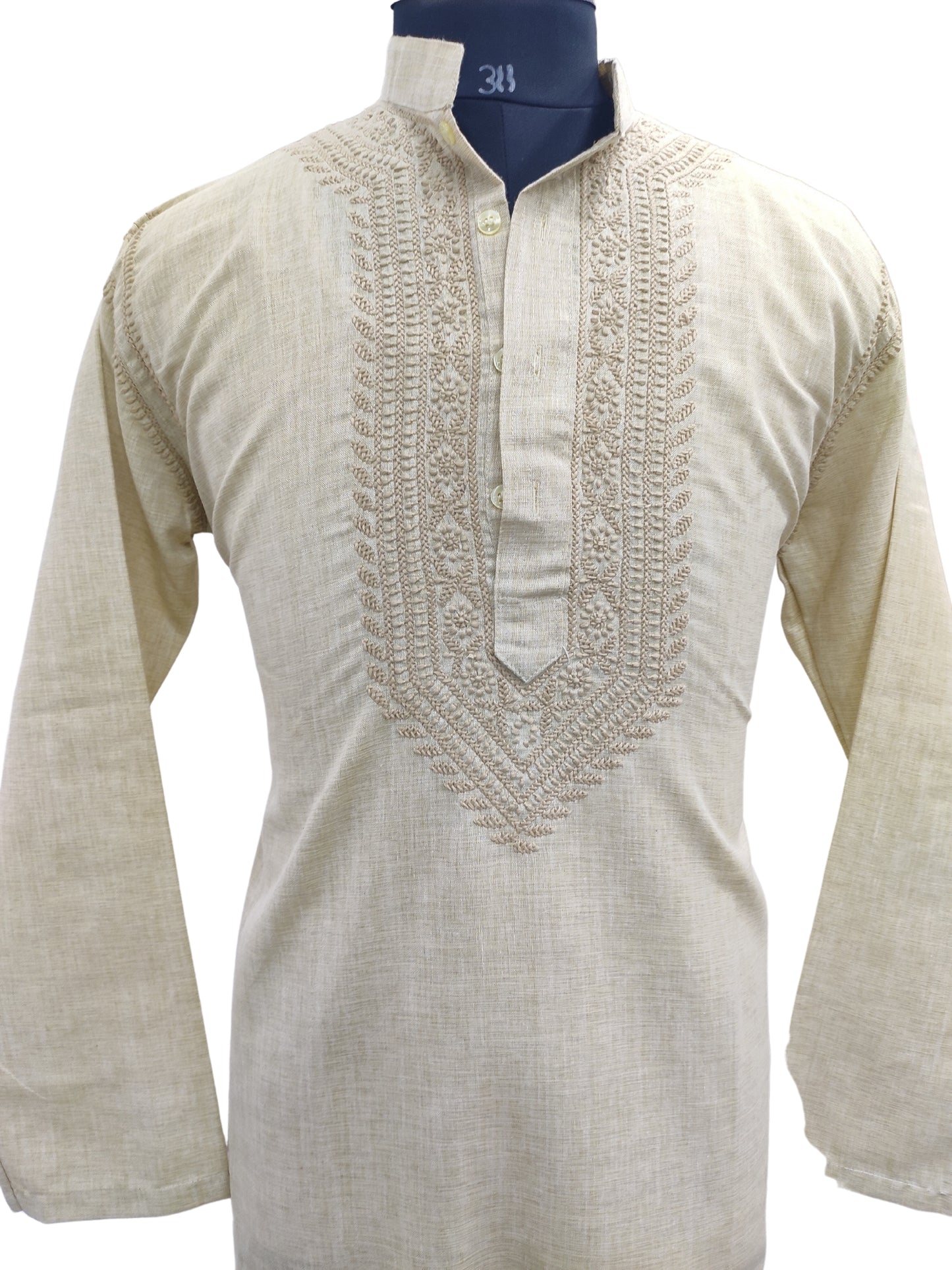 Shyamal Chikan Hand Embroidered Yellow Cotton Lucknowi Chikankari Men's Kurta – S19880