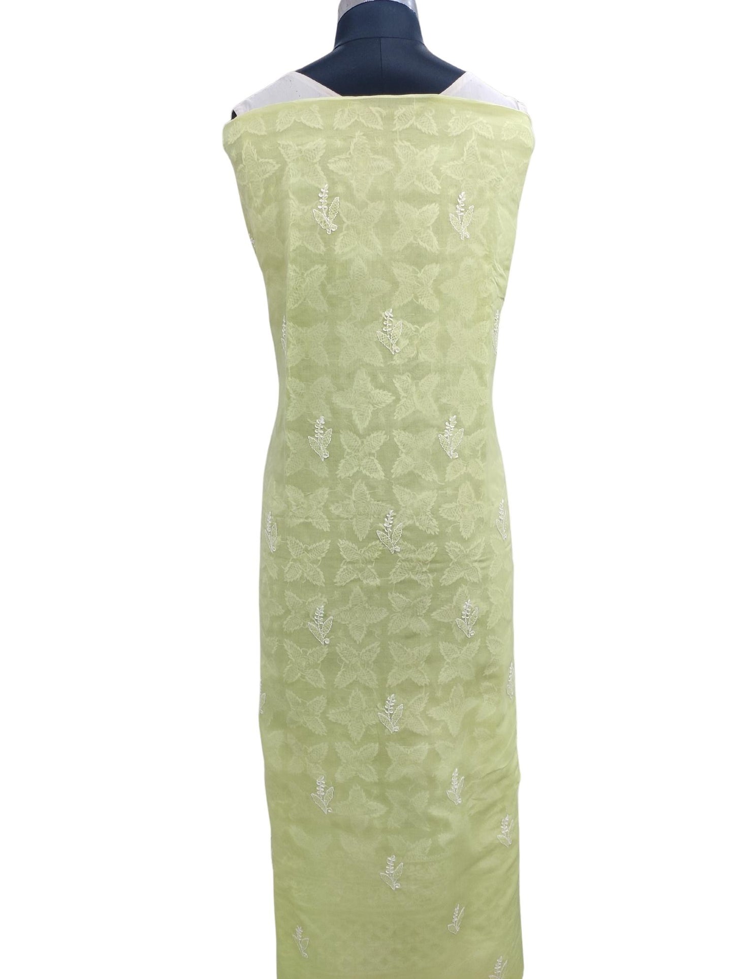 Shyamal Chikan Hand Embroidered Green Cotton Lucknowi Chikankari Unstitched Suit Piece- S18315