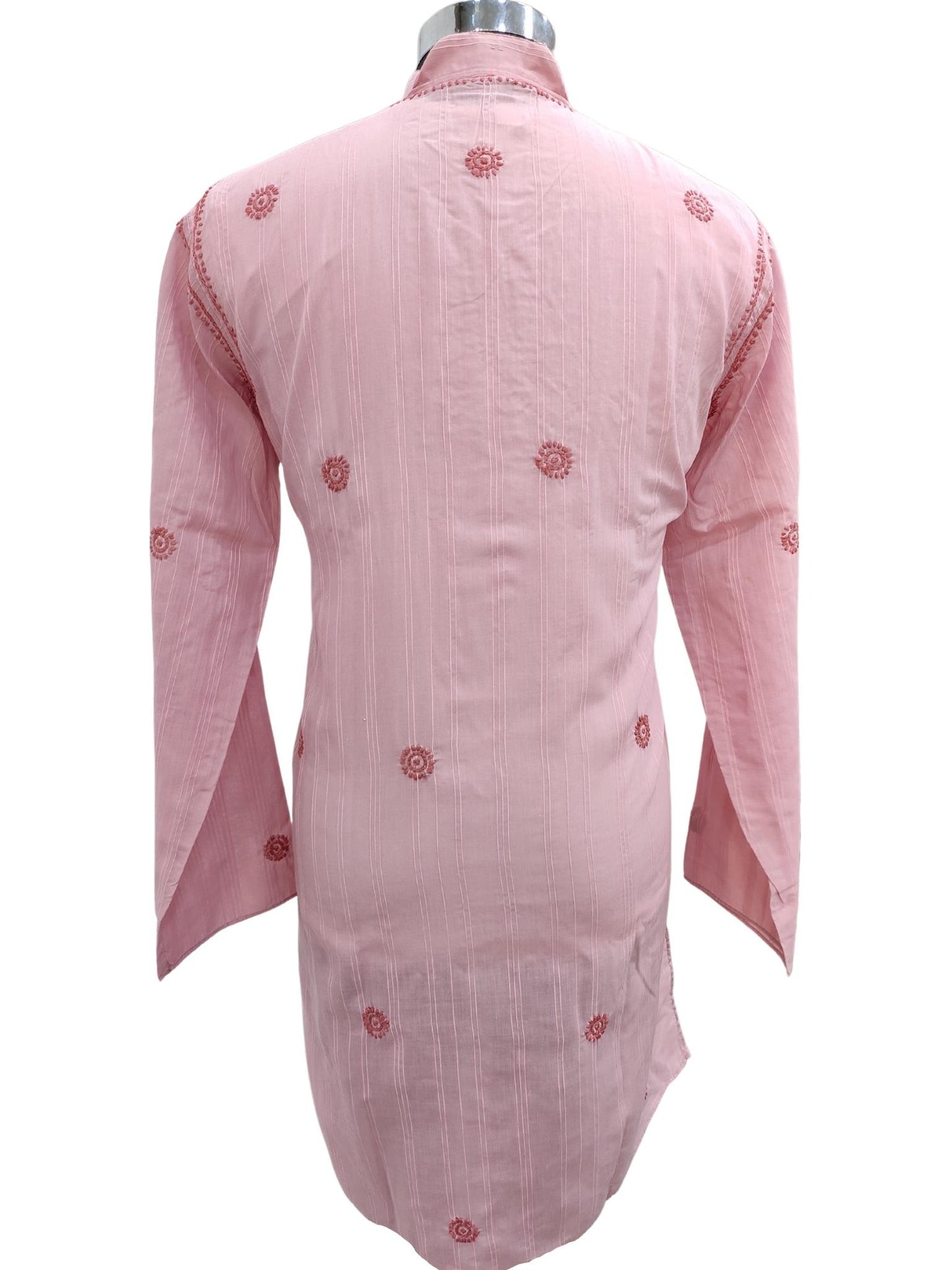 Shyamal Chikan Hand Embroidered Pink Cotton Lucknowi Chikankari Men's Kurta – S17245
