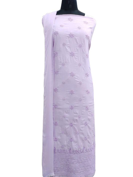 Shyamal Chikan Hand Embroidered Purple Pure Cotton Lucknowi Chikankari Unstitched Suit Piece - S11954