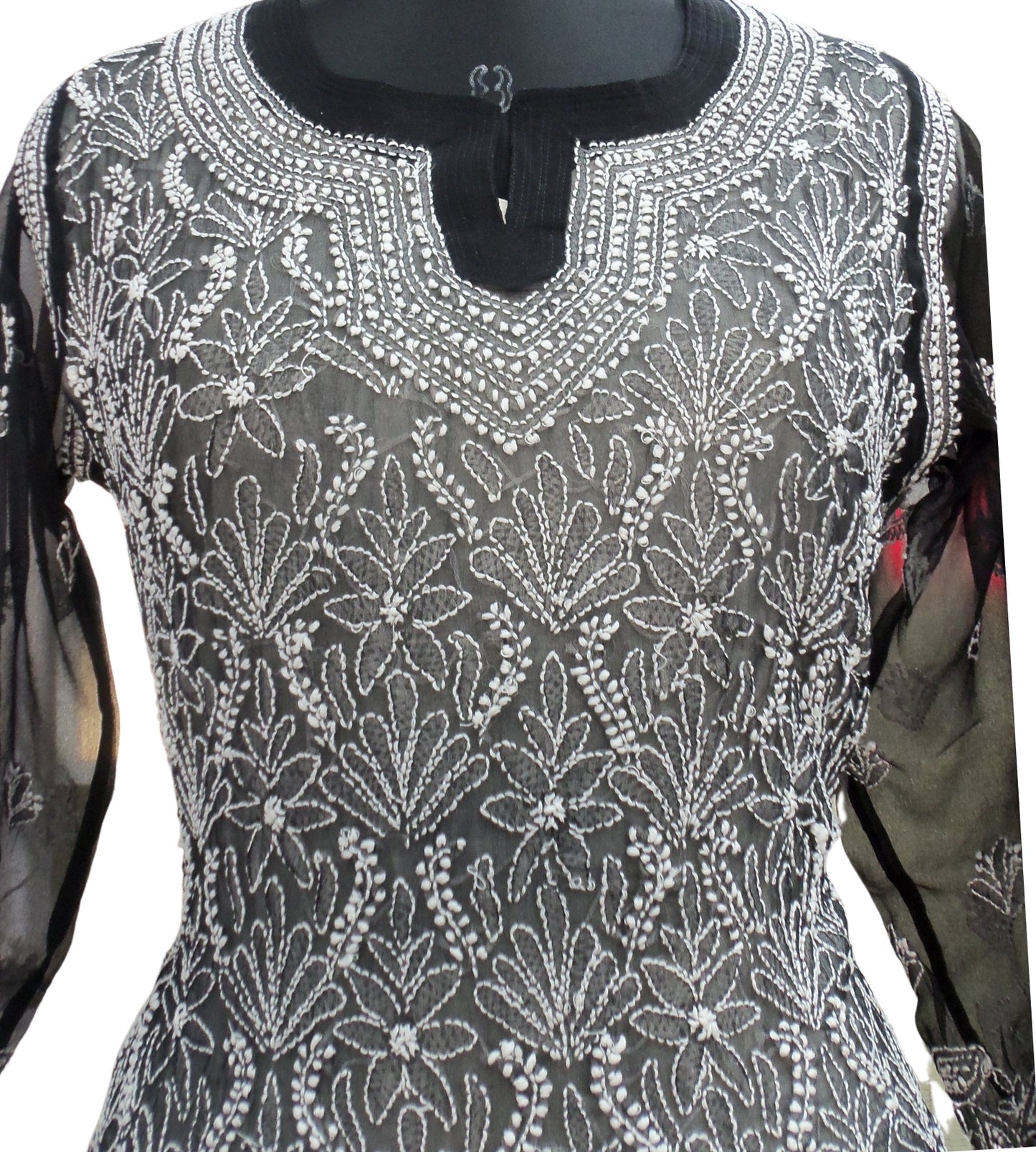 Shyamal Chikan Hand Embroidered Black Georgette Lucknowi Chikankari Kurti - S354