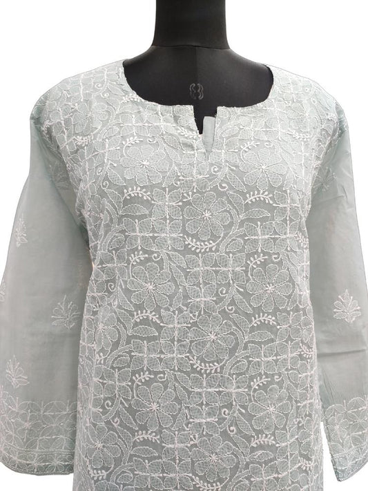 Shyamal Chikan Hand Embroidered Grey Cotton Lucknowi Chikankari Kurti- S2810