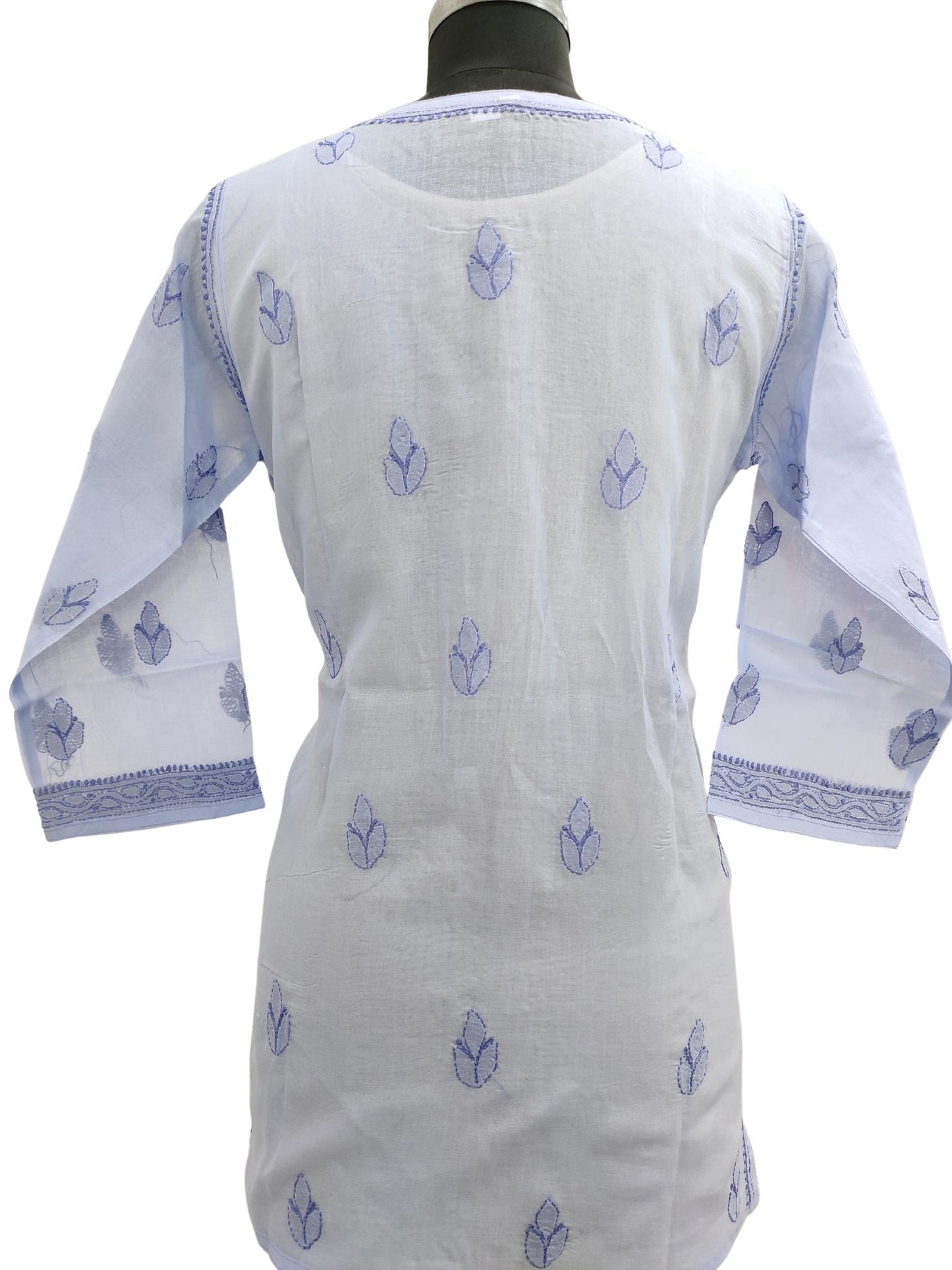 Shyamal Chikan Hand Embroidered Purple Cotton Lucknowi Chikankari Short Top - S15656