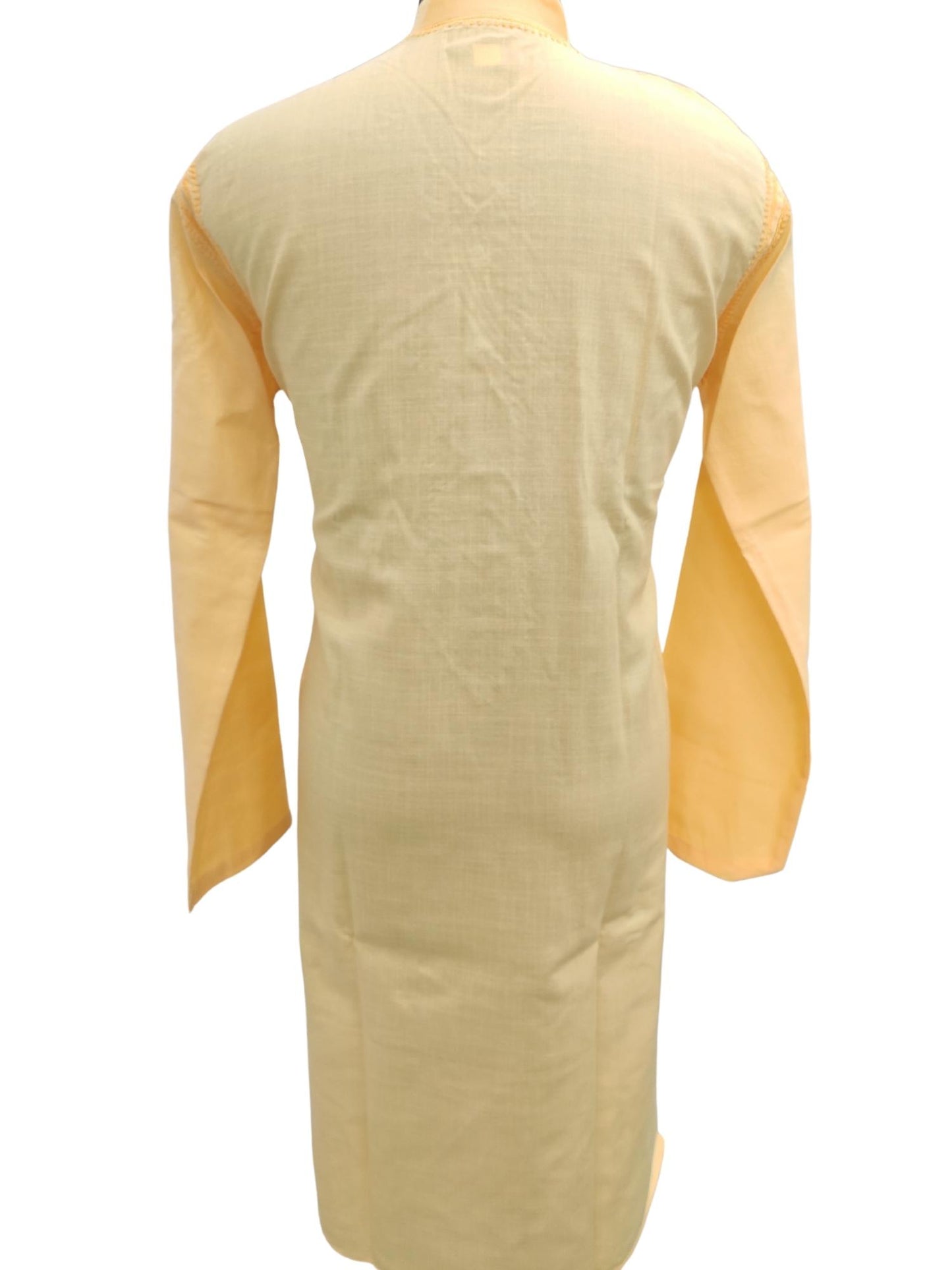 Shyamal Chikan Hand Embroidered Yellow Cotton Lucknowi Chikankari Men's Kurta – S12955
