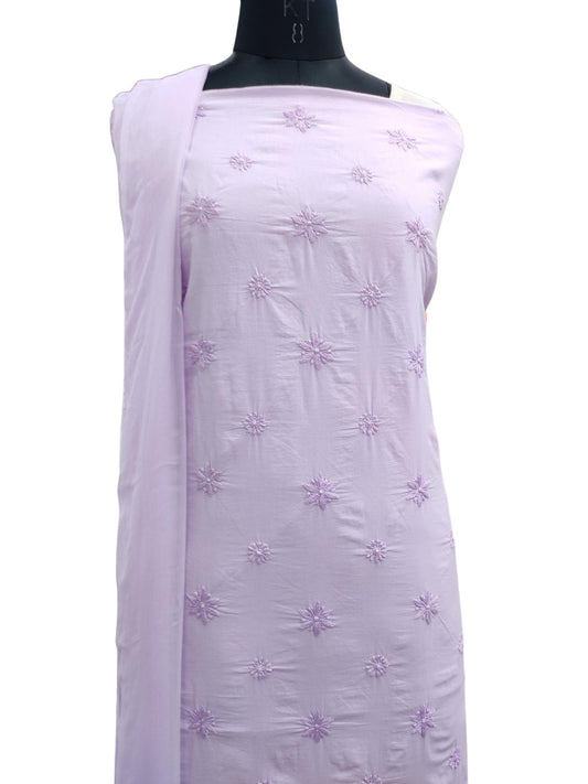 Shyamal Chikan Hand Embroidered Purple Pure Cotton Lucknowi Chikankari Unstitched Suit Piece - S11954