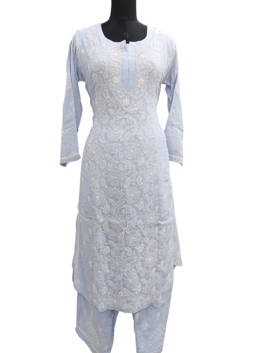 Shyamal Chikan Hand Embroidered Lavender Modal Lucknowi Chikankari Kurta and Bottom Set - S16234