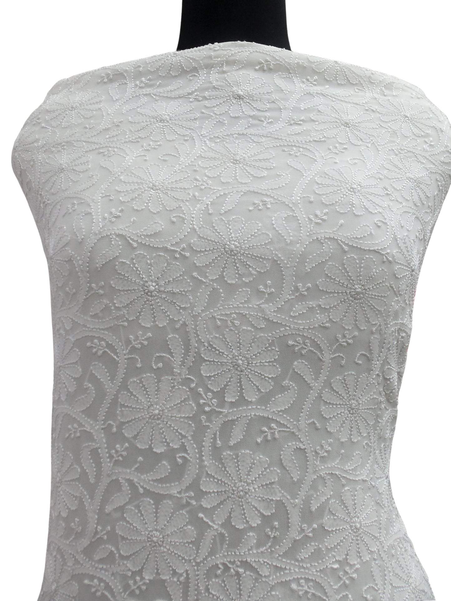 Shyamal Chikan Hand Embroidered White Pure Georgette Lucknowi Chikankari Unstitched Kurta Piece With Daraz and Silk Thread Work - S1438