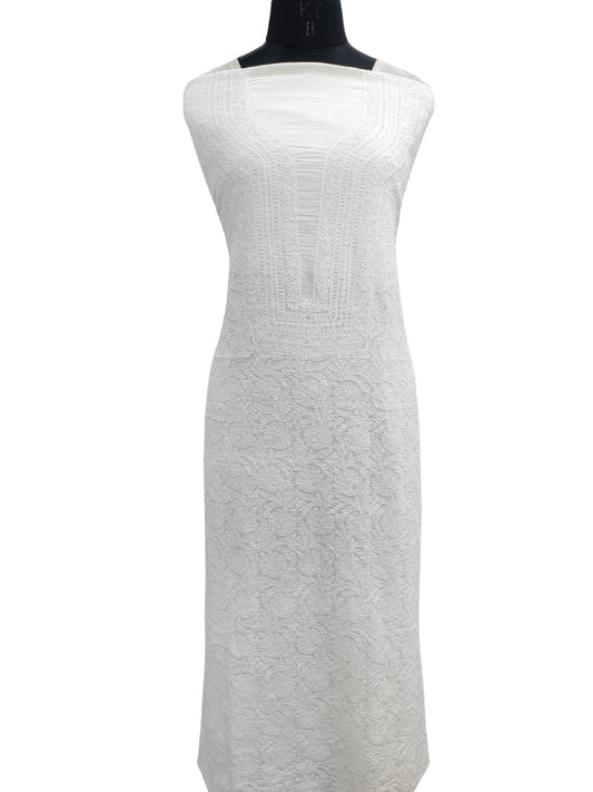 Shyamal Chikan Hand Embroidered White Pure Cotton Lucknowi Chikankari Unstitched Kurta Piece - S19296