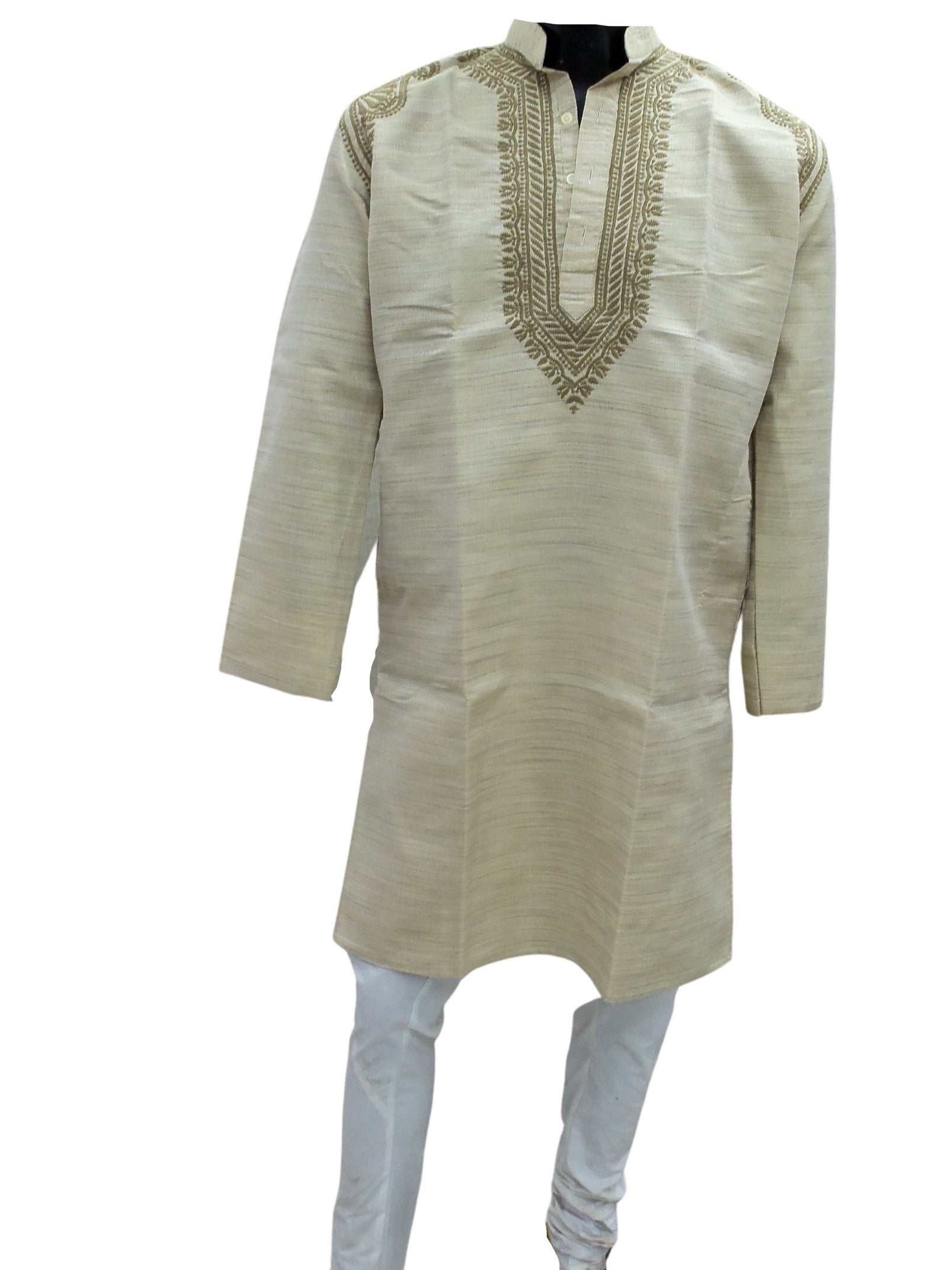 Shyamal Chikan Hand Embroidered Grey Cotton Lucknowi Chikankari Men's Kurta – S4981