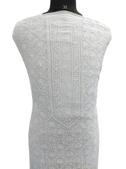 Shyamal Chikan Hand Embroidered Grey Viscose Georgette Lucknowi All-Over Chikankari Unstitched Men's Kurta Piece – S16337