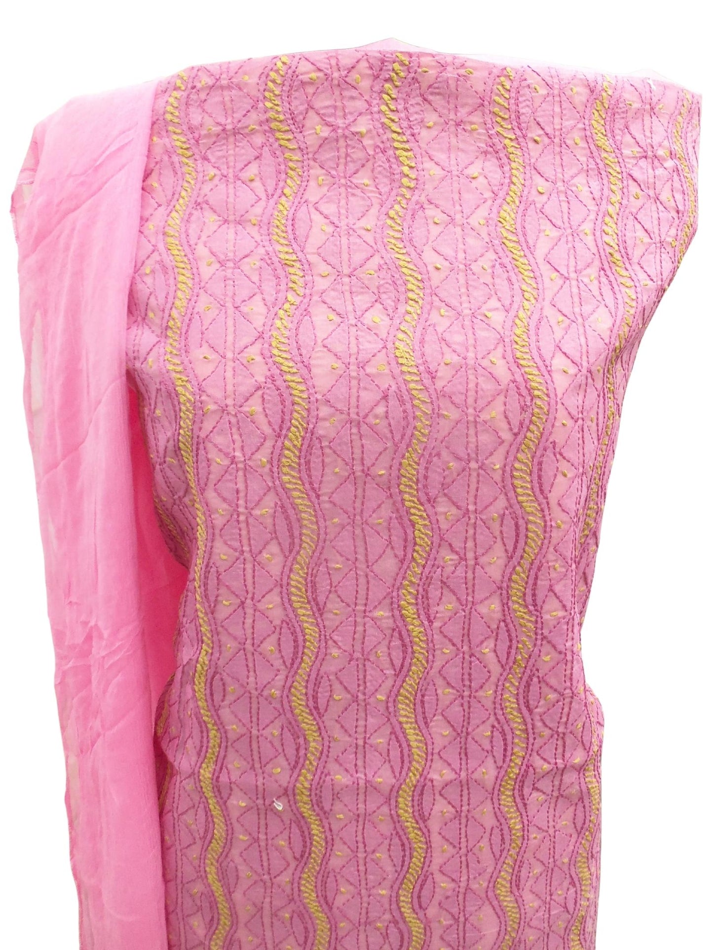 Shyamal Chikan Hand Embroidered Pink Cotton Lucknowi Chikankari Unstitched Suit Piece - S687