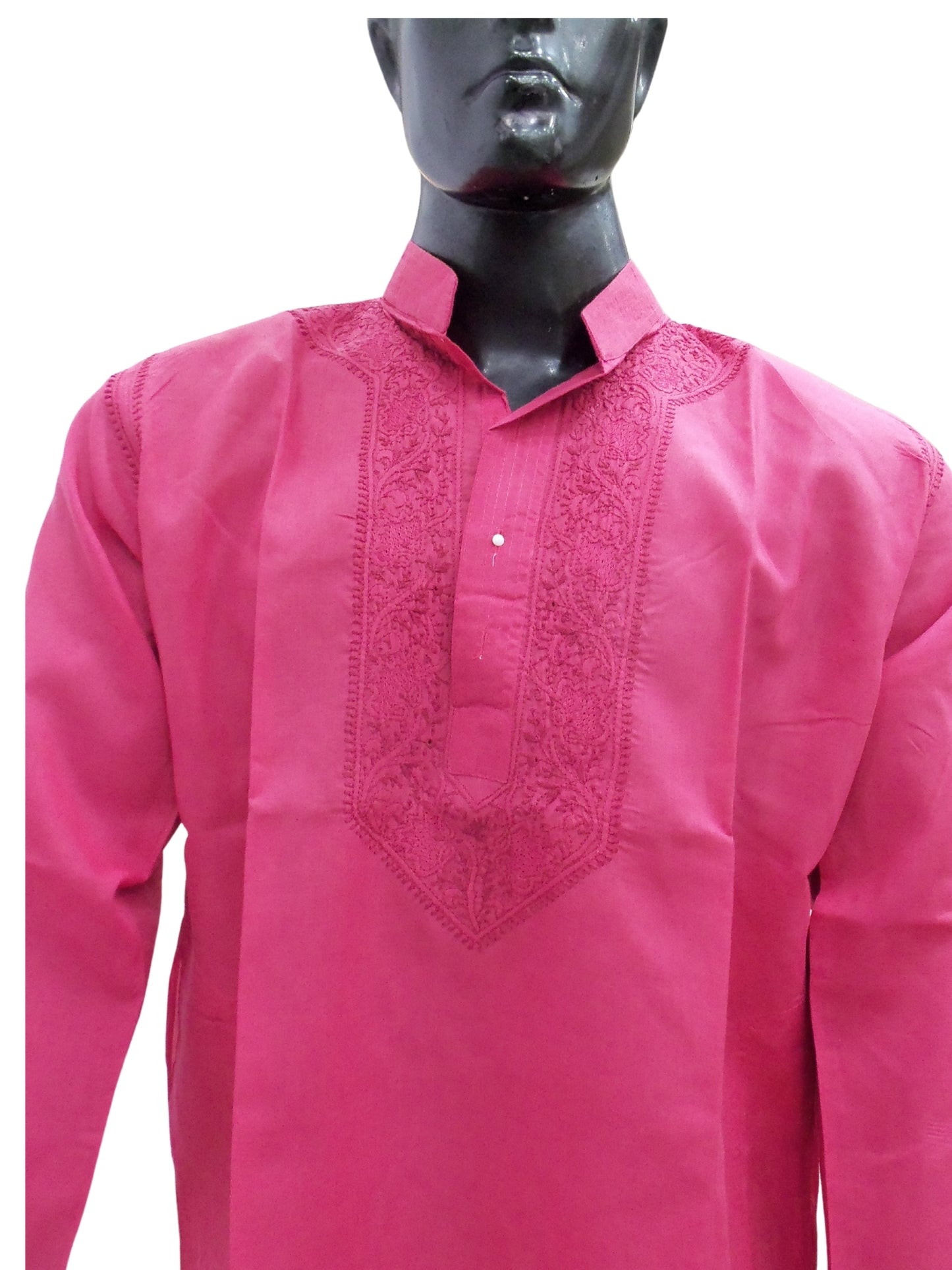 Shyamal Chikan Hand Embroidered Pink Cotton Lucknowi Chikankari Men's Kurta –S1627