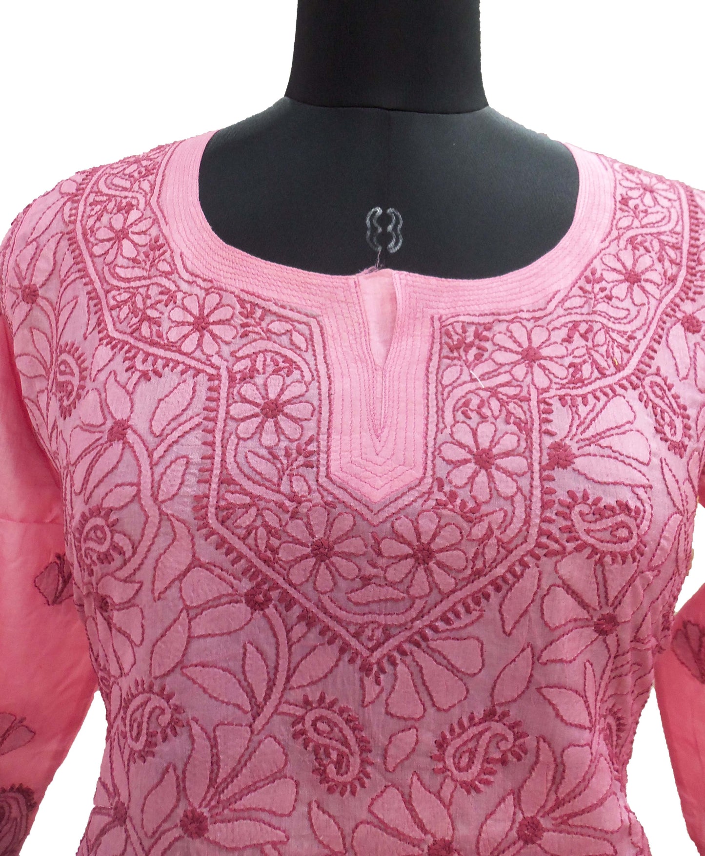 Shyamal Chikan Hand Embroidered Pink Pure Tusser Silk Lucknowi Chikankari Short Top - S508