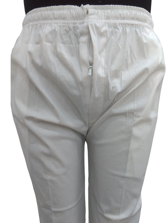 Shyamal Chikan White Lycra Cotton Lucknowi Men's Pant – S12030