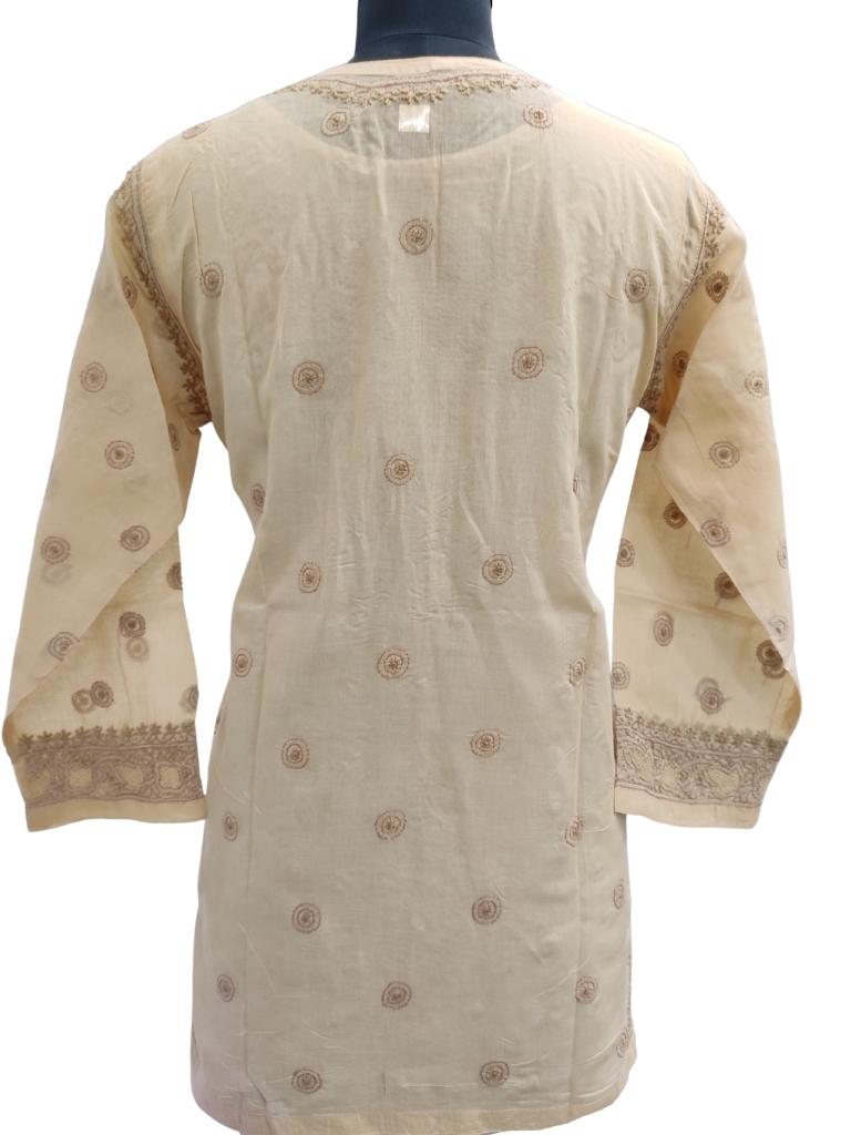 Shyamal Chikan Hand Embroidered Beige Cotton Lucknowi Chikankari Short Top - S14921