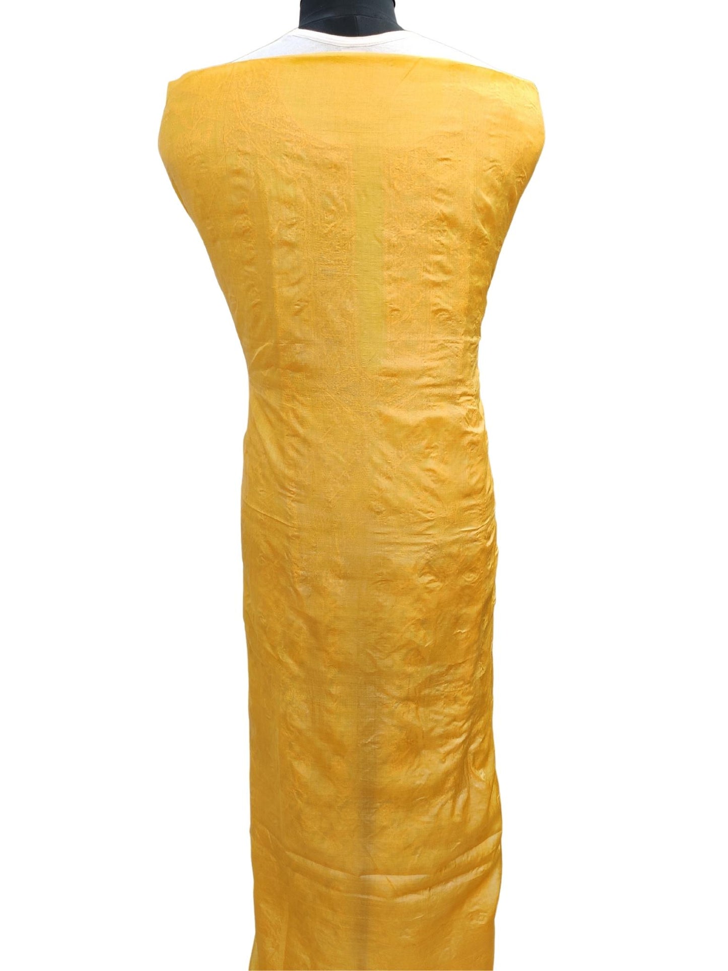 Shyamal Chikan Hand Embroidered Yellow Pure Tusser Silk Lucknowi Chikankari Unstitched Men's Kurta Piece – S17134