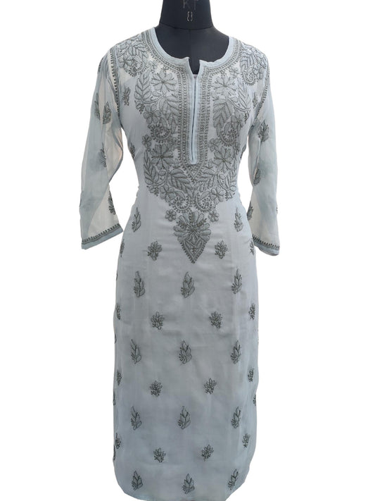 Shyamal Chikan Hand Embroidered Grey Georgette Lucknowi Chikankari Kurti - S17985Shyamal Chikan Hand Embroidered Grey Georgette Lucknowi Chikankari Kurti - S17998