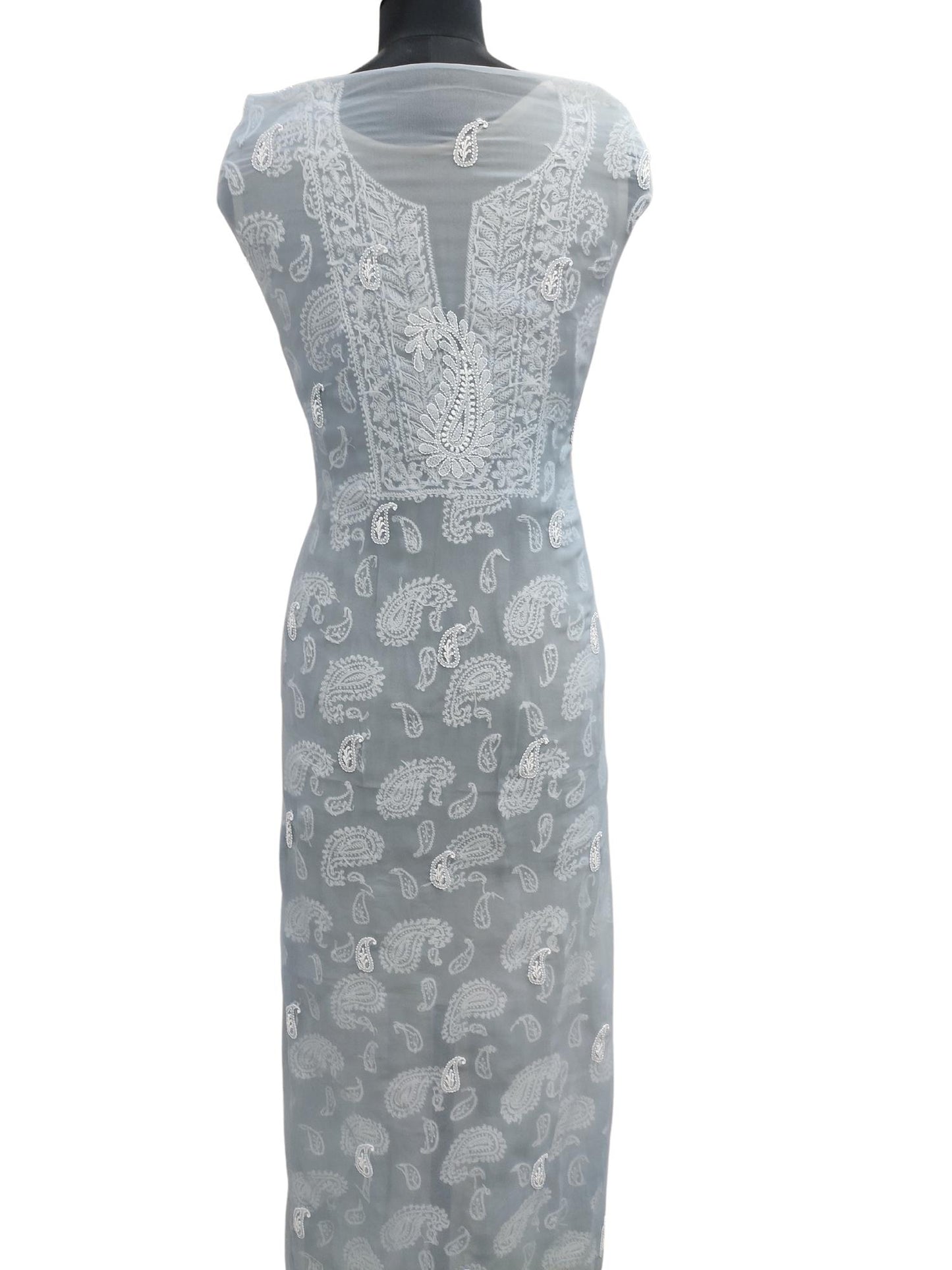 Shyamal Chikan Hand Embroidered Grey Georgette Lucknowi Chikankari Unstitched Suit Piece - S13865