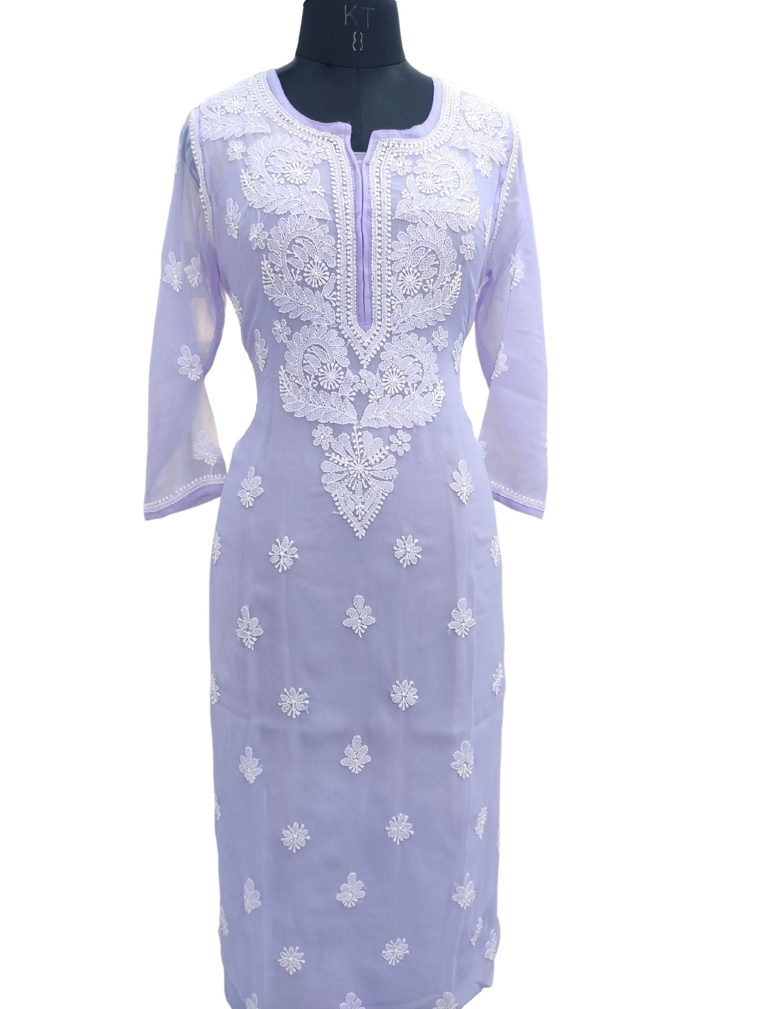 Buy Blue Colour Designer Hand Embroidered Lucknowi Chikankari