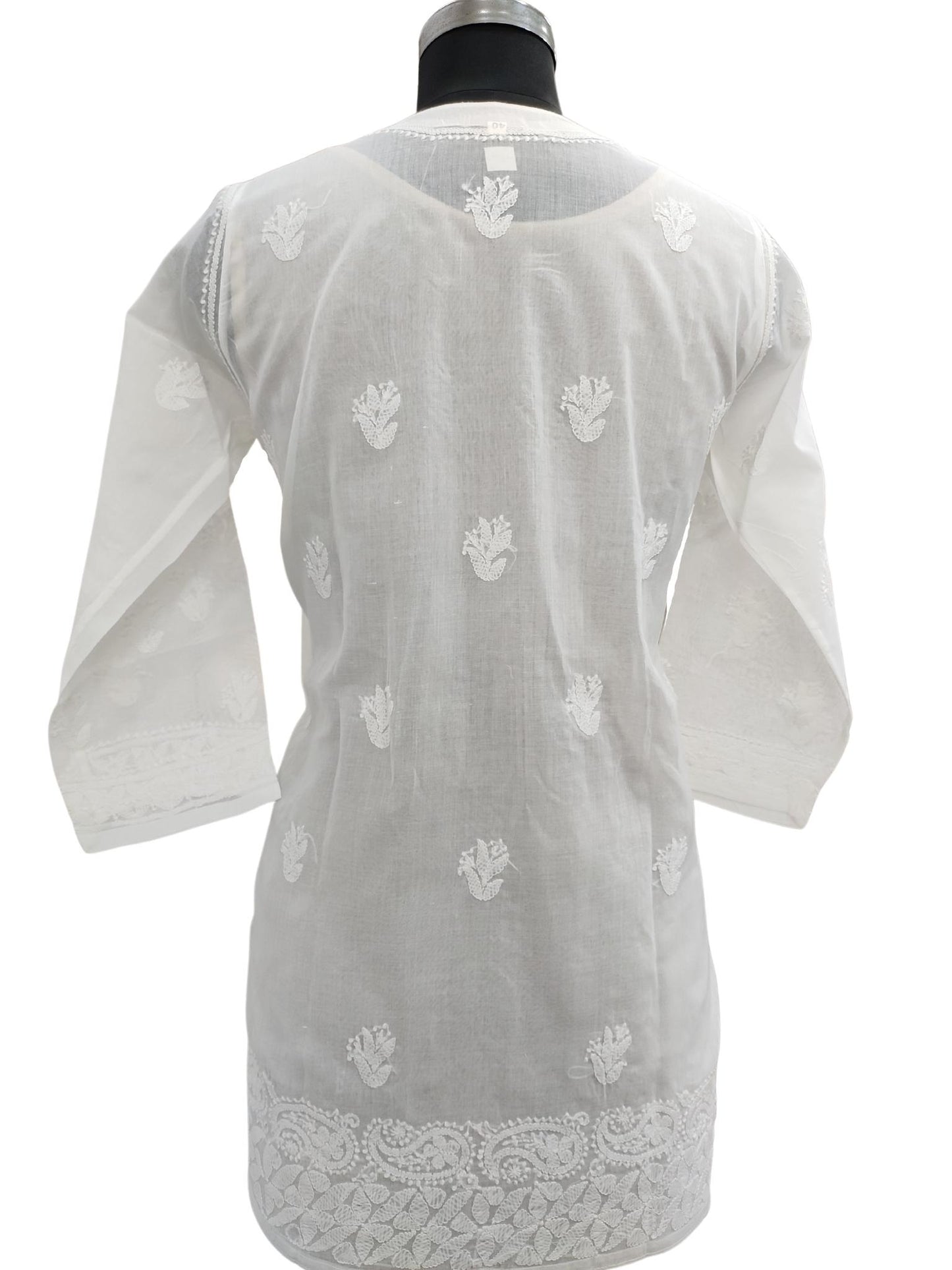 Shyamal Chikan Hand Embroidered White Cotton Lucknowi Chikankari Short Top - S15669