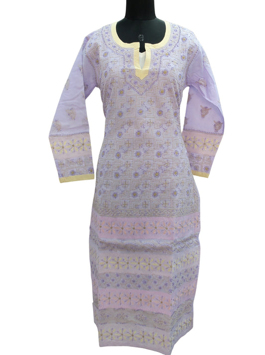 Shyamal Chikan Hand Embroidered Purple Cotton Lucknowi Chikankari Kurti - S978