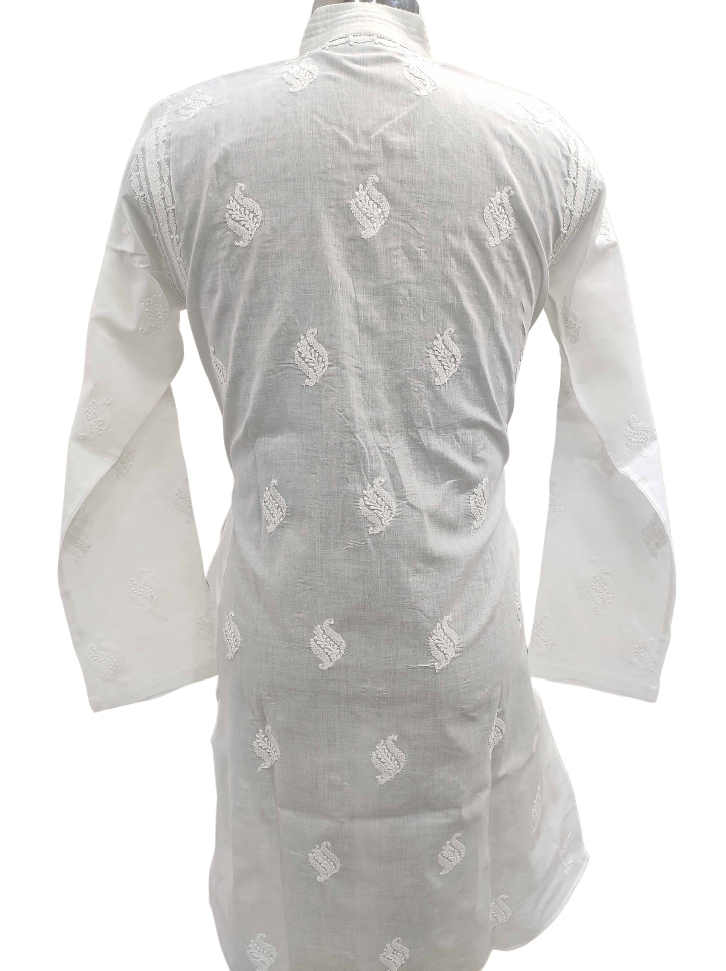 Shyamal Chikan Hand Embroidered White Cotton Lucknowi Chikankari Men's Kurta – S11904