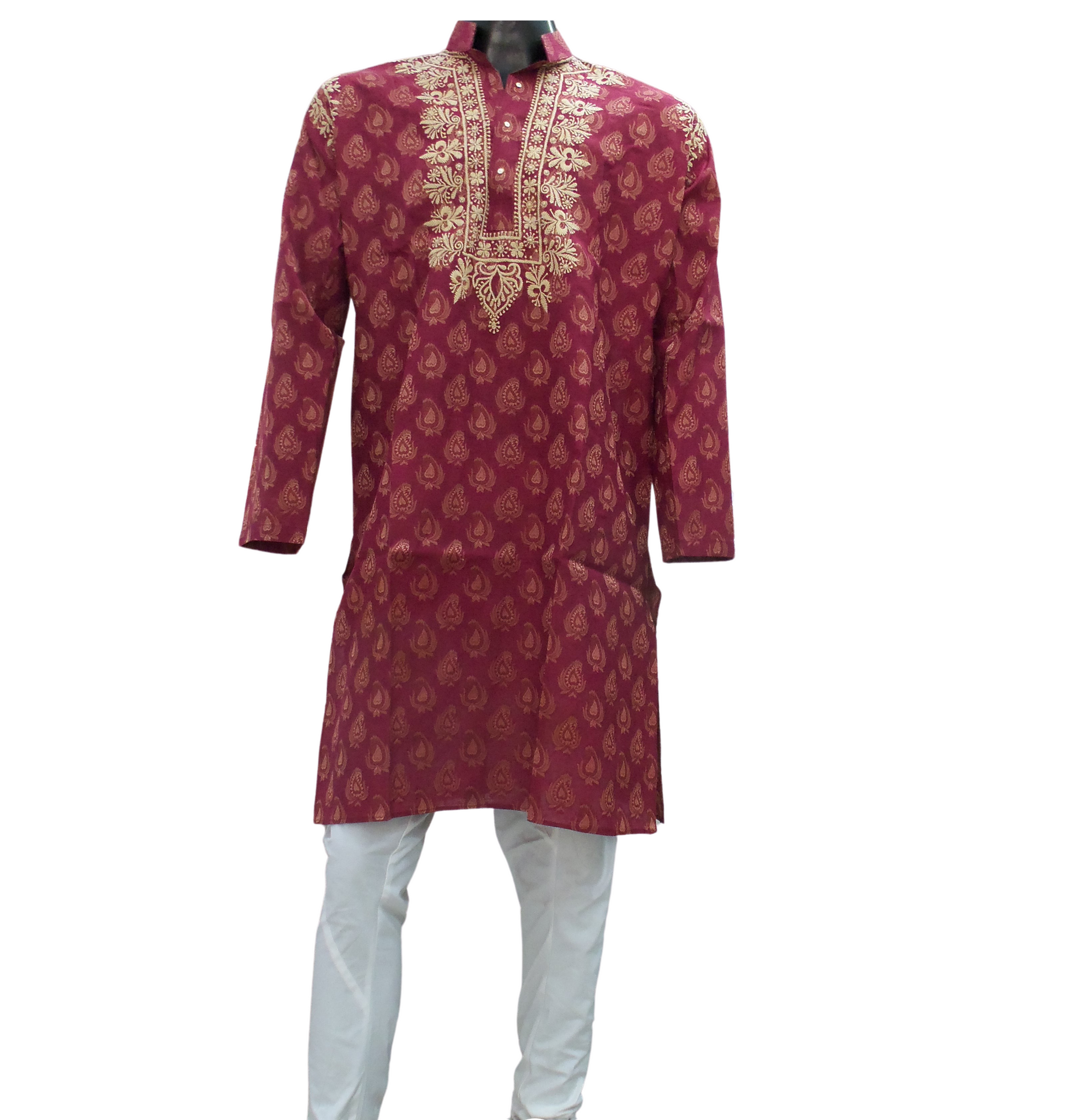 Shyamal Chikan Hand Embroidered Maroon Cotton Lucknowi Chikankari Men's Kurta – S1286